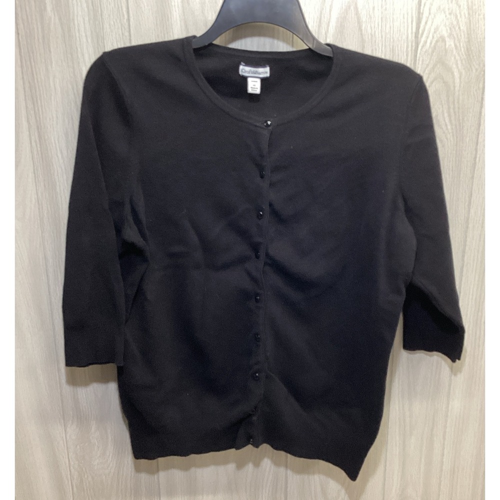 CROFT & BARROW Women's (Size 1X) 3/4 Sleeve Round Neck Button‎ Down Sweater